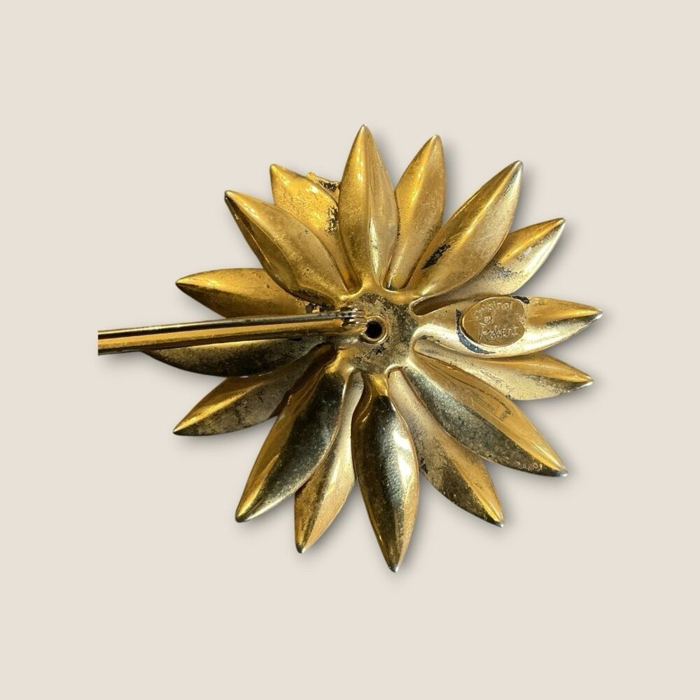 Estate Vintage Original by Robert Metal Yellow Flower Ladybug Brooch Pin 3.5” - Picture 5 of 5